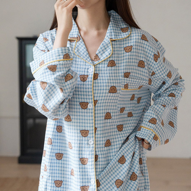 여성 부드럽고 귀여운 파자마 긴팔 잠옷 세트
