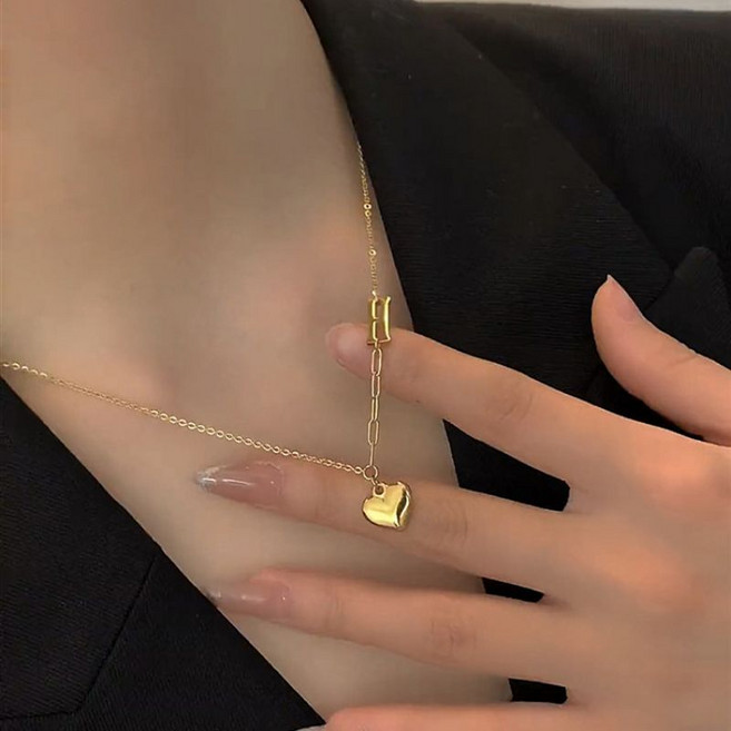 [유니크] H 이니셜 통통 하트 볼륨 드롭 레이어드 목걸이