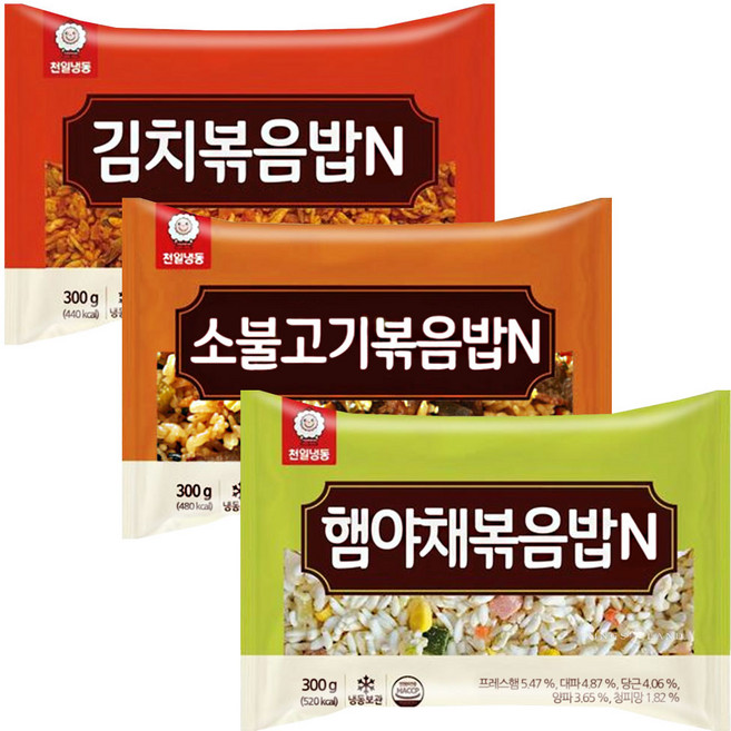 천일 볶음밥 3종(김치볶음밥 소불고기볶음밥 햄야채볶음밥), 1세트, 900g