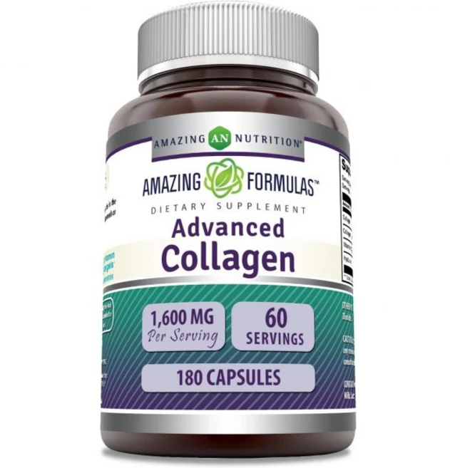 Amazing Nutrition 펩타이드 콜라겐 놀라운 포뮬러 고급 보충제 | 타입 I II 및 III 비타민 C 히알루론산 포함 1회 제공량 1600mg 180캡슐 비-GMO, 180 카운트, 1개, 180정 - 쿠팡