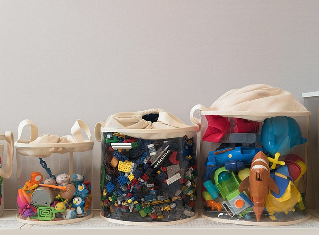 아오라 TPU 아기 장난감 정리함 투명 수납 보관함 바구니, 1개, 베이지