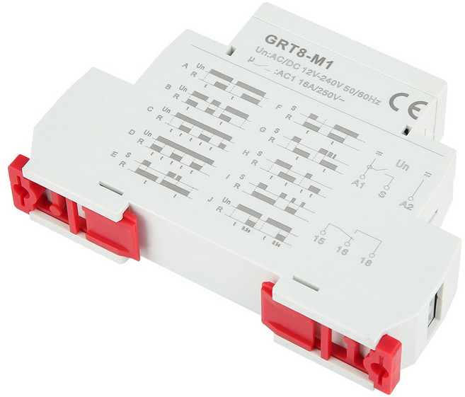GRT8 M1 다기능 지연 시간 릴레이 10가지 기능 DIN 레일 장착 AC/12V 240V, 1pc