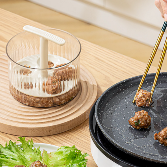 초간단 투명 미트볼 메이커 고기 완자 이유식 새우볼 만두 틀 프레스, 1개, 아이보리