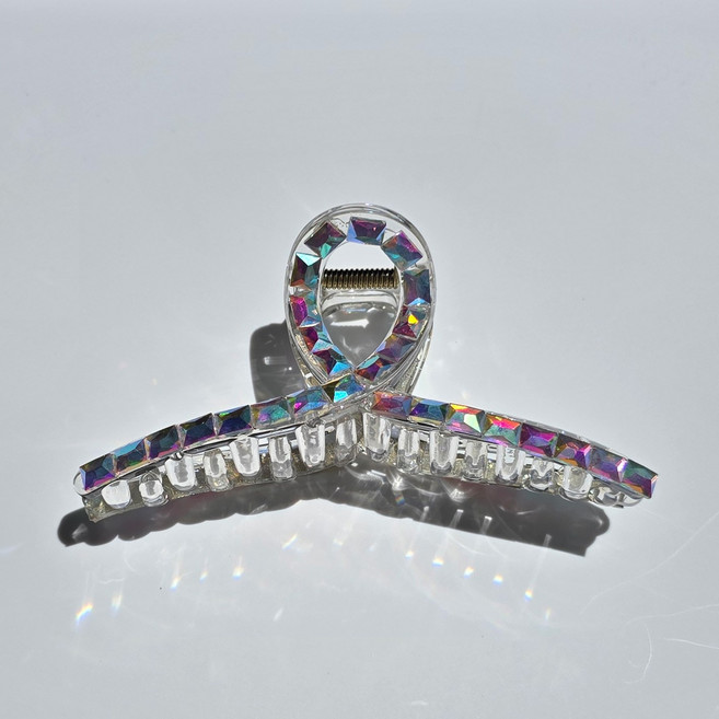 묘크누아 오로라 홀로그램 큐빅집게핀 사각큐빅 반짝이는 여름휴가 올림머리 헤어집게핀