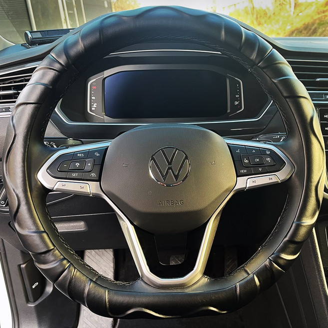 아사야 양가죽 자동차 핸들커버 원형 D컷, 블랙원형