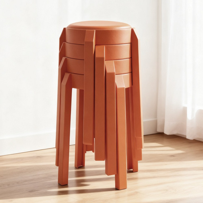 하루꿈 원형 방석 스툴 의자 세트 간이 보조 쿠션 적층 가능 식탁 의자, 오렌지, 4개