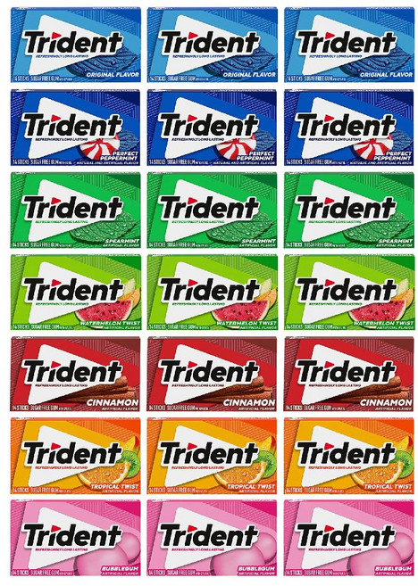 Trident 무설탕 자일리톨껌 버라이어티 21팩 스피어민트 버블껌 계피 민트맛, A.  과일 및 민트 버라이어티, 1개