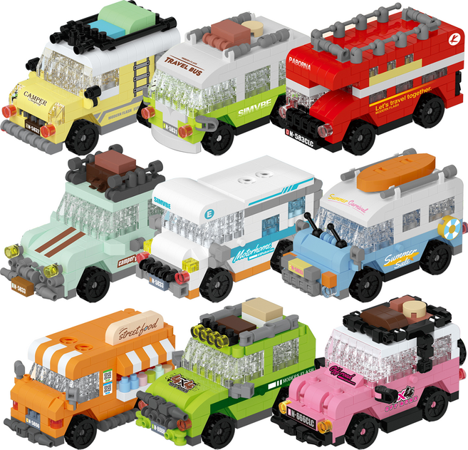 [블럭킹] 나노블럭 Mini Car 시리즈 다양한 캠핑 자동차 9P 선물 BOX BK065, 1개, 9종 선물 BOX