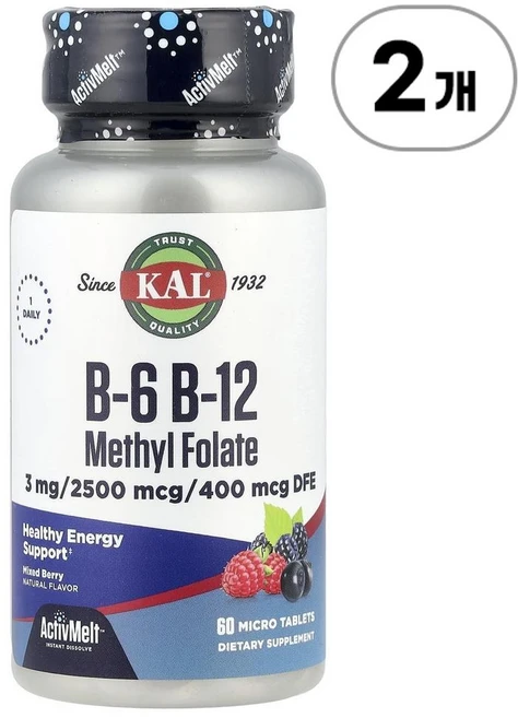 KAL B-6 B-12 메틸 폴레이트 B-6 B-12 Methyl Folate 60정, 2개 - 쿠팡