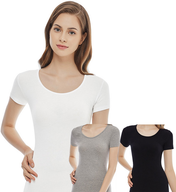 JHWRV014 제임스딘 여자 기본 면스판 U넥 반팔 런닝