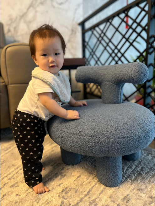 GOOD先生 澎澎綿羊羔絨兒童沙發 寶寶小沙發, 藍色