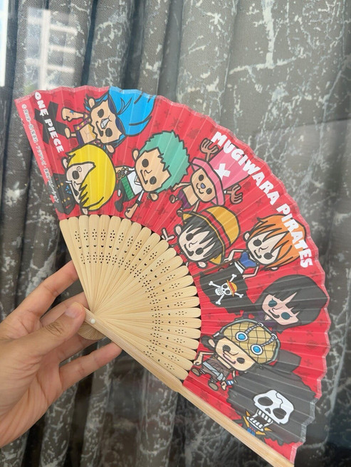 海賊王 航海王 摺扇 索隆 山治 佩羅娜 艾斯 薩博 Q版人物 竹制扇骨 紙扇面, 如圖所示, 1個