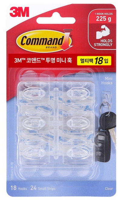 코맨드 미니 훅 걸이 멀티팩 18p, 투명, 1개