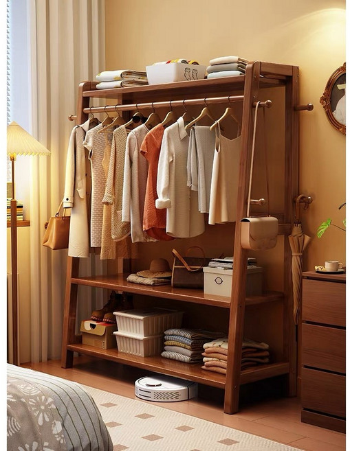 루스리더 선반 행거 원목 스탠드 옷걸이 GS58, 호두색