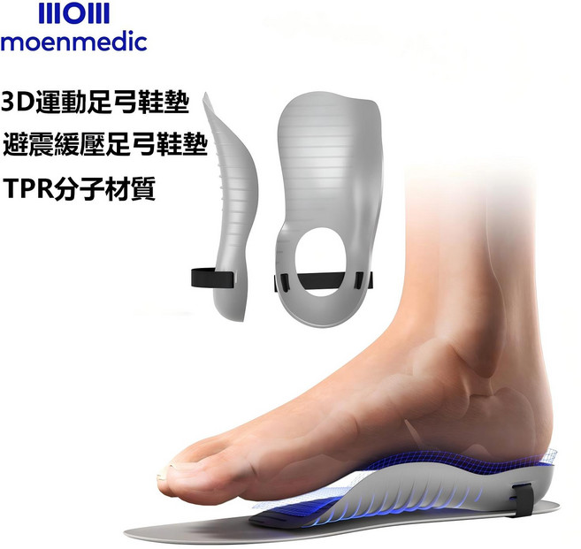 moenmedic 3D運動足弓鞋墊 避震緩壓 TPR分子材質, 1套