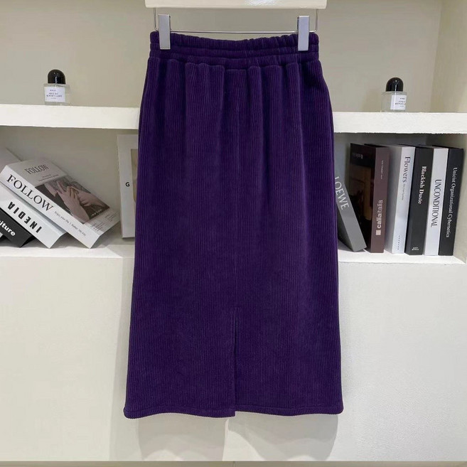 jacq S-2XL 雪尼爾開叉長裙 秋冬加厚燈芯絨A字裙