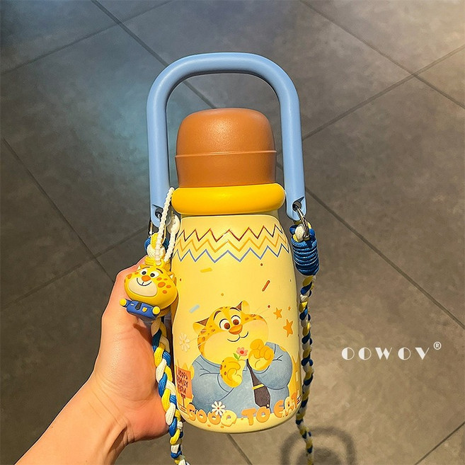 주토피아 주디 어린이 물병 빨대컵 텀블러 남아 여아 학생 물병 캐리터 보온병, 레오파드 610ml 316L 스텐