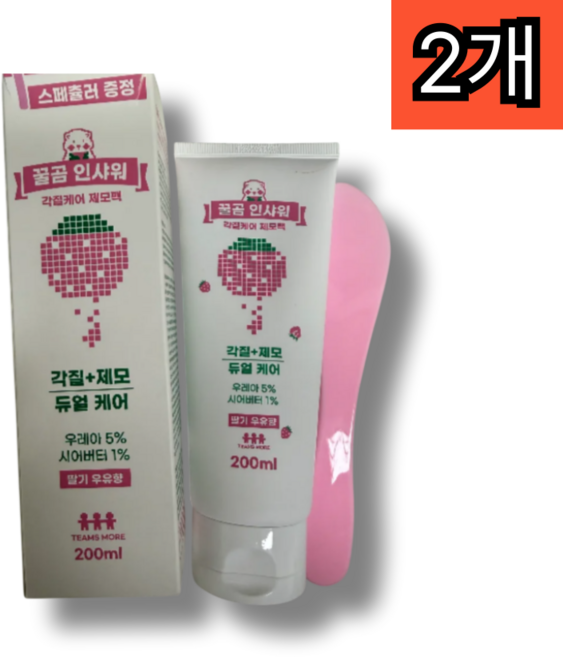 팀스모어 꿀곰 인샤워 각질케어 제모크림 튜브형 딸기우유향 여성 겨드랑이 다리털 제모, 2개, 200ml