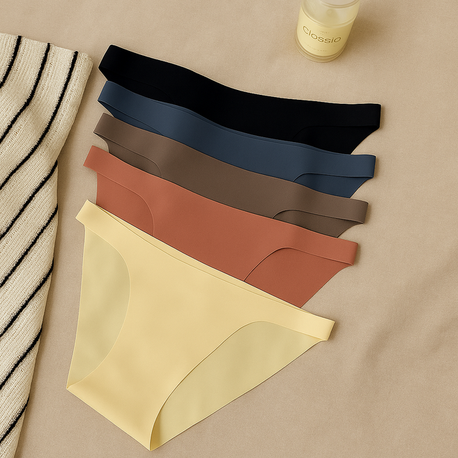 무니유유 여성 순면 Y존 실크 심리스 노라인 초경량 삼각팬티 5종 세트