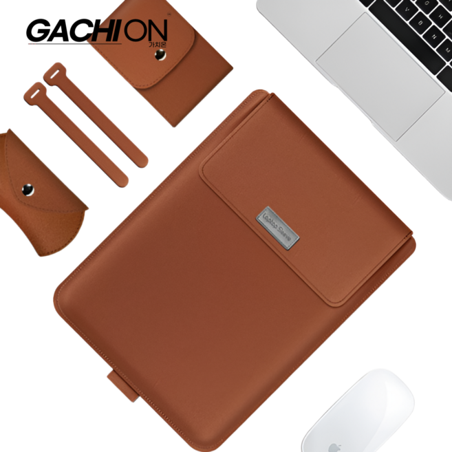 가치온 노트북 파우치 거치대 삼성 갤럭시북4 갤럭시북5 프로 360 맥북 LG 그램 가죽 케이스 스탠드 충전기 마우스 파우치 방수, 1개, 앤틱 브라운
