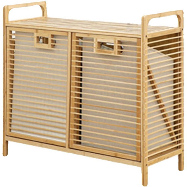 대나무 햄퍼 빨래바구니 슬라이딩 분리수거함 수건함 세탁물, 플립 서랍장 2단 40cm