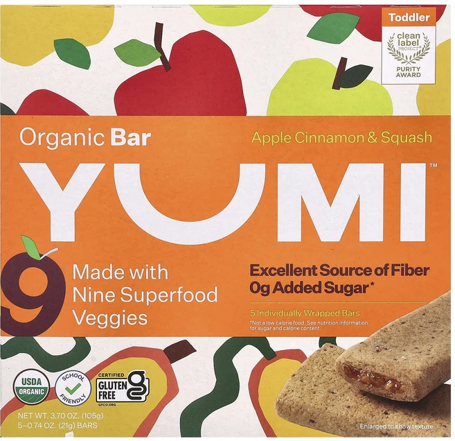 Yumi 유기농 바 토들러 애플 시나몬 & 스쿼시 바 5개 각 21g(0.74oz), Yumi유기농바토들러애플시나몬스쿼시바5개각21g074o, 105g, 1개 - 쿠팡