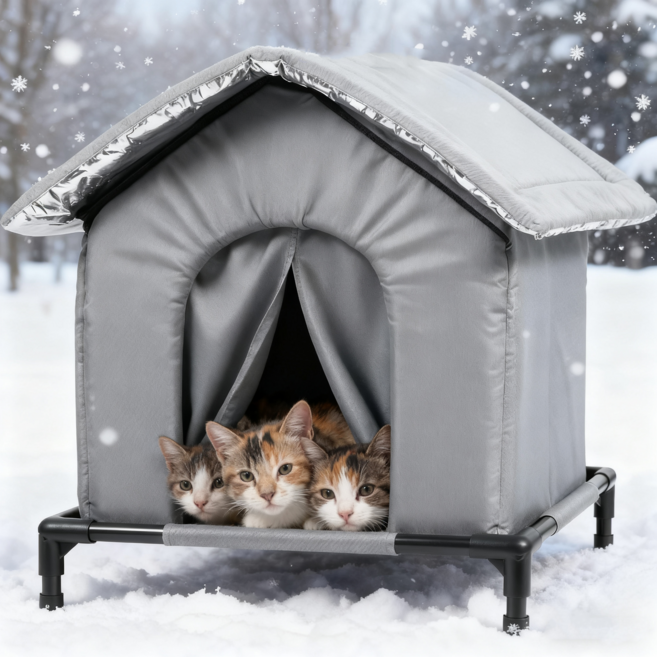 길고양이 겨울집 길냥이 겨울 야외 집 방수 방풍 하우스, 1개, 그레이