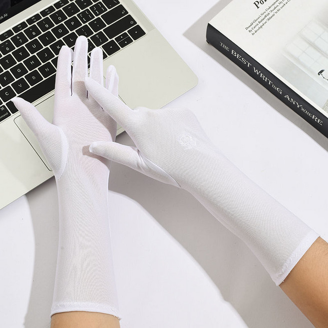 예삐스토어 플라워 자수 3부 운전 장갑 롱장갑 운전용 긴 얇은 면장갑 UV 자외선 차단, 2세트, 흰색