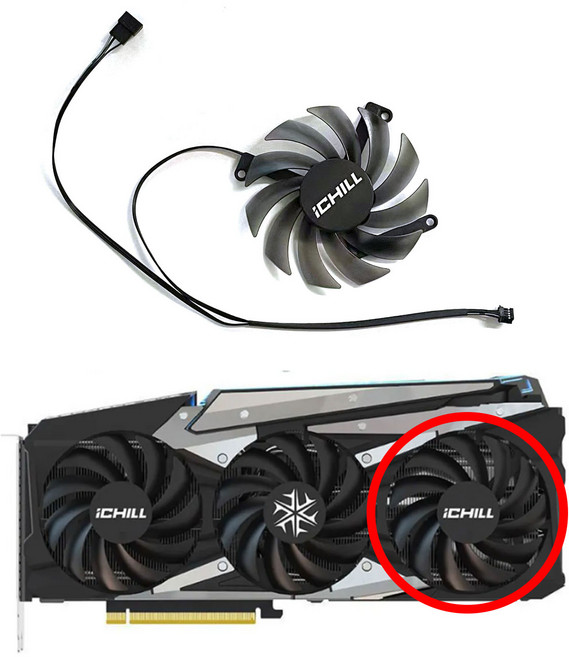 호환 INNO3D RTX3070 3070Ti 3080 ICHILL X4 OC 그래픽 카드85MM 4PIN CF-12915S GPU 팬, 01 1 FAN
