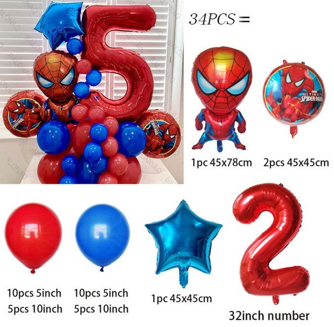 스파이더맨 생일파티 장식 세트 풍선 가랜드 어린이 데코용품, 34볼 세트 2