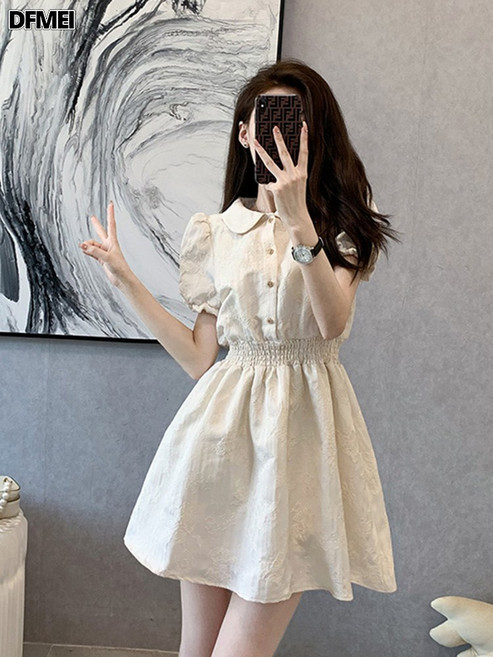 DFMEI 法式小香風可愛仙女束腰裙子女夏季新款茶歇甜美少女感連衣裙