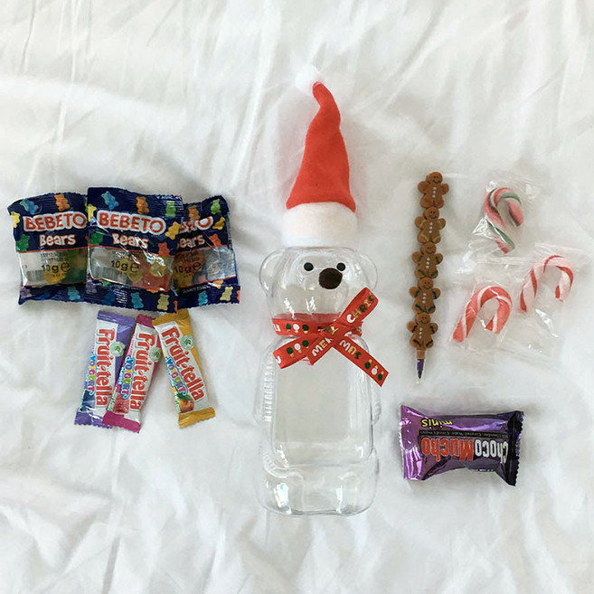 곰돌이 크리스마스 보틀 간식포함 크리스마스간식 꾸러미 어린이집 크리스마스구디백, 1개, 500ml, 레드