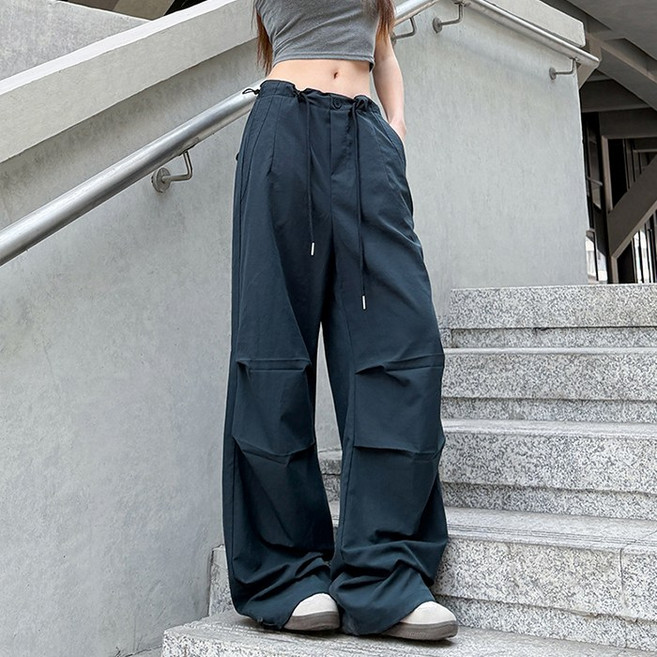 cammello 바스락 스트링 와이드 카고 팬츠 투웨이 경량 바지 히든밴딩