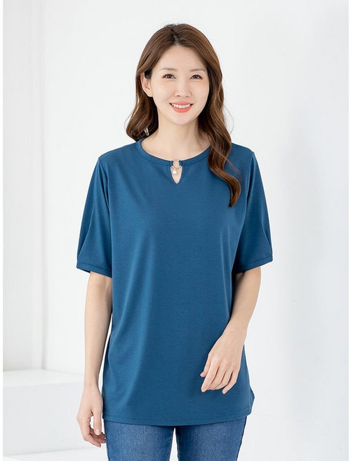 모슬린 엄마옷 티셔츠 반팔 라운드 롱티 루즈핏 MQG126941 마담 미시 중년여성 빅사이즈 할머니옷 50대 60대 70대