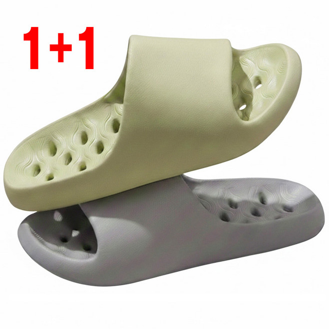 욕실화 미끄럼방지 물빠짐 20홀 3cm 두께 쿠션 욕실 슬리퍼, 1+1남성용세트 그레이+그레이, 1개