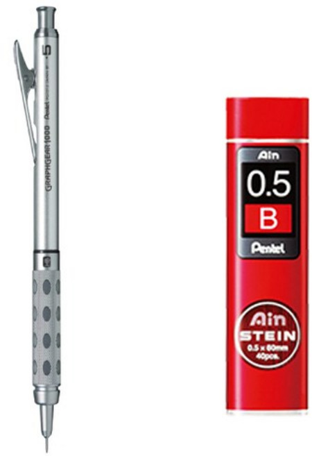펜텔 그래프 기어 샤프 1000 PG1015 + 아인슈타인 샤프심 B, 0.5mm, 1세트