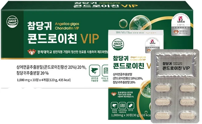 경희대학교 법인직영기업 참당귀 콘드로이친 VIP 데커신 함유된 국내산 참당귀/상어연골, 1박스, 120정 - 쿠팡