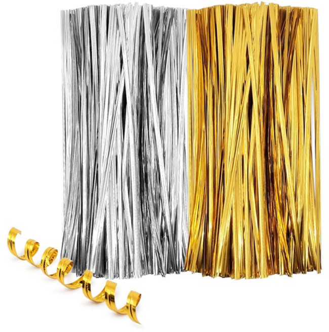 Kimspp 다용도 칼라 빵끈(약500개입) 쿠키포장 봉지 포장끈 다용도 칼라 철심끈, 골드