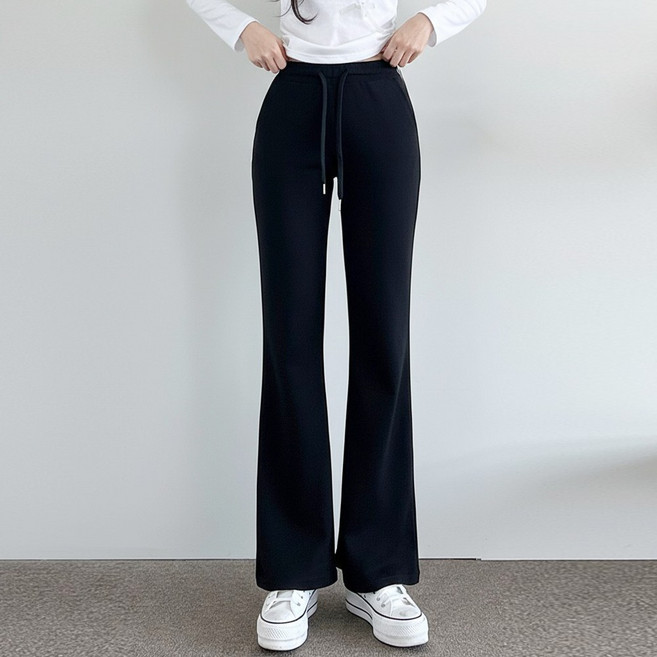 잘빠진 여성용 2단기장 롱레그핏 스판 부츠컷 밴딩 팬츠