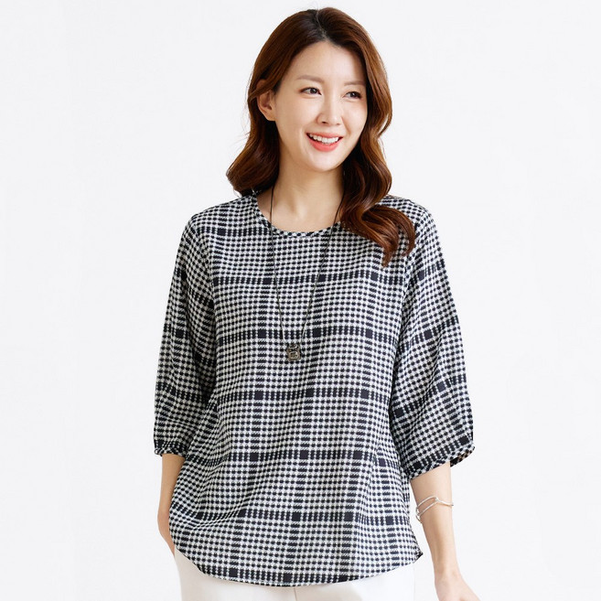 여성용 인견 셔링 블라우스 여름 시원한 7부 소매 엄마옷