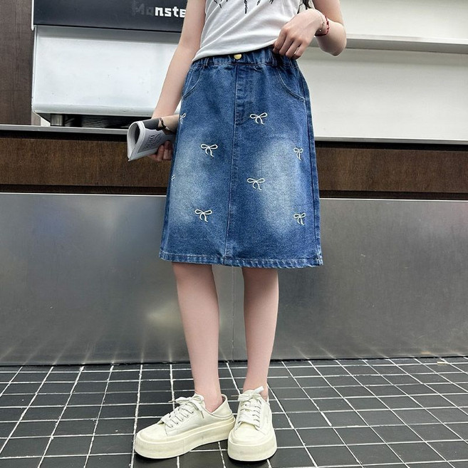 해피유통어린이 여아 패션 자수 청치마 밴드 허리 디자인14세 이상 XG03