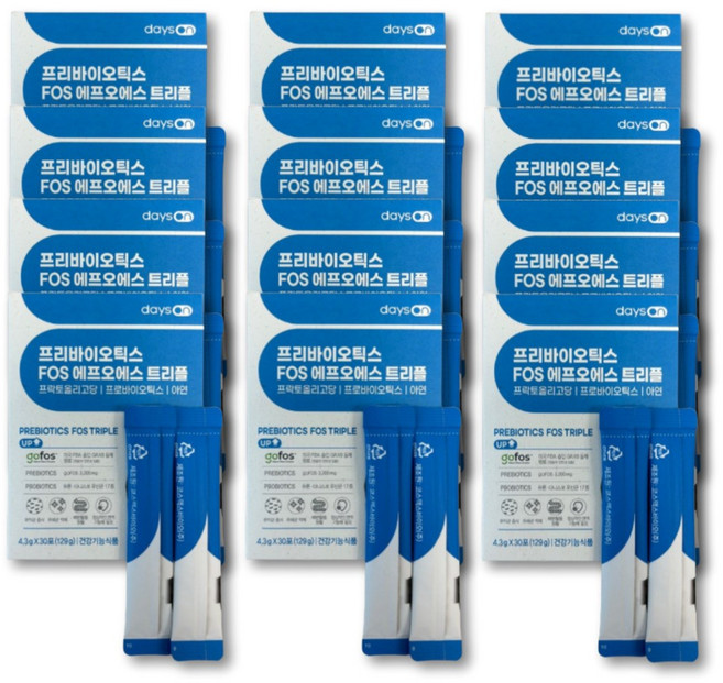 데이즈온 프리바이오틱스 FOS 트리플 유산균 먹이 장케어 프락토 갈락토 자일로 올리고당 아연 장내유익균 프로바이오틱스, 12세트, 30회분