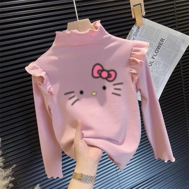 로르카 아동용 반폴라 날염 프릴 편안한 루즈핏 티셔츠 14세 이상 사용 가능