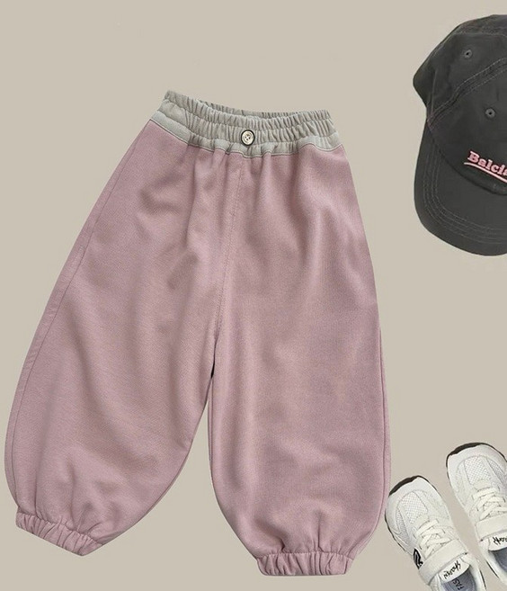 兒童休閒棉褲 撞色拼接寬鬆運動長褲