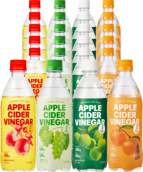 클룹 애사비소다 4종 세트 (사과+샤인머스캣+매실+감귤), 24개, 500ml