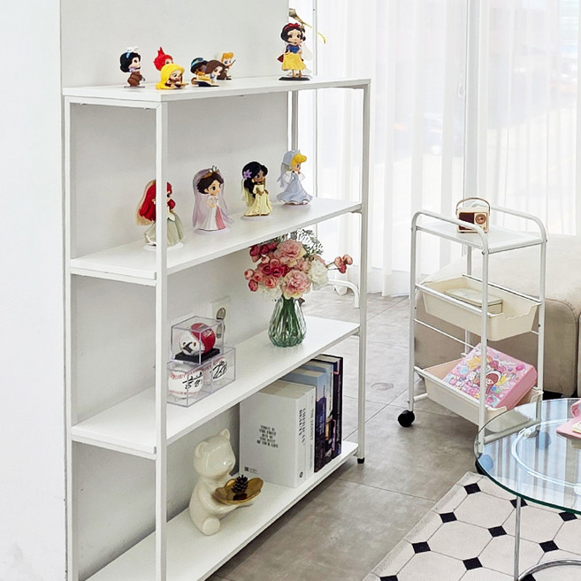 유포니 와이드 슬림 4단 철제 스틸 선반 책장 진열 장식장 선반장, 화이트, 1개