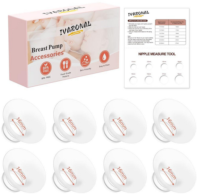 8피스 플랜지 인서트 20mm Momcozy M9/M6/M5/S12 Pro/V1 Pro/V2 Pro와 호환 Spectra/Medela/MomMed/eufy/Lansinoh/, 16mm*8pcs