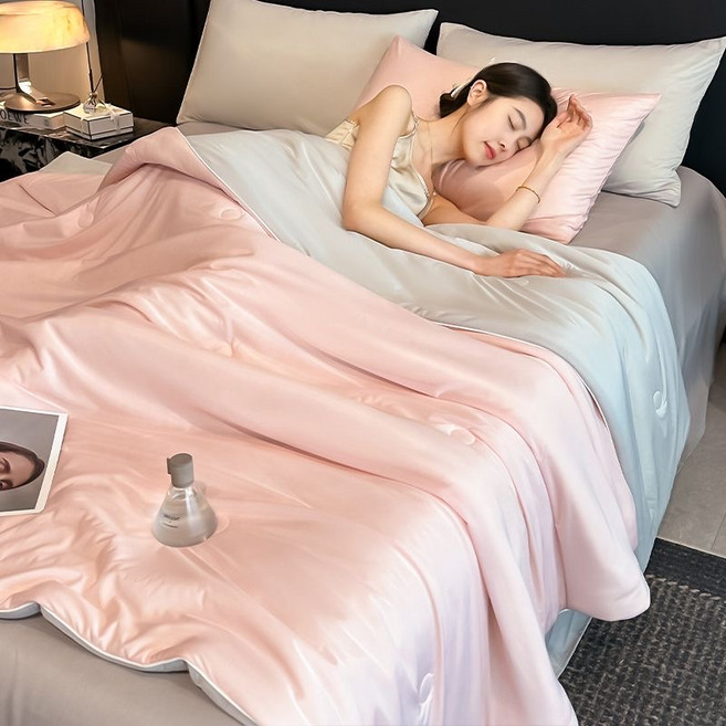 Lumi 여름 아이스 실크 쿨링 시원한 항균 냉감 홑이불 차렵이불 캠핑이불