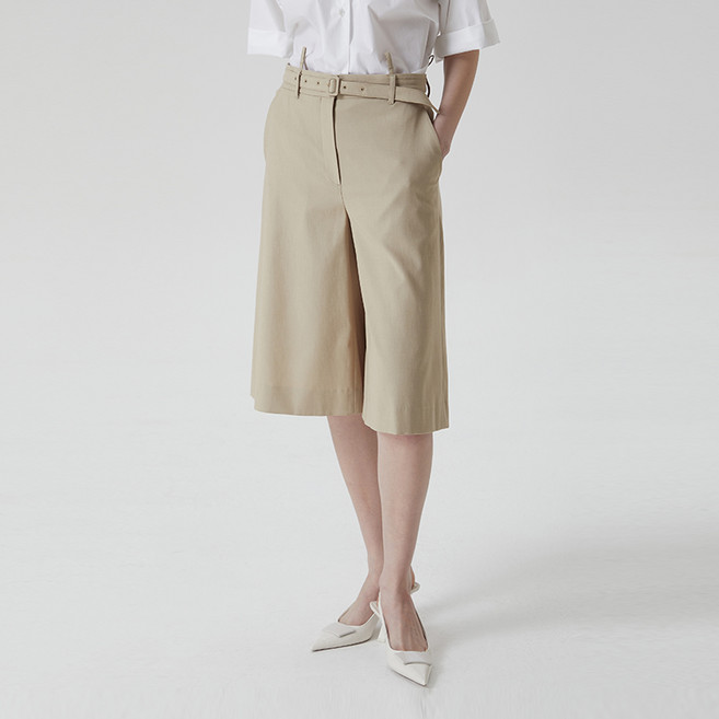 [컴젠] 여성 벨트 버뮤다 팬츠 BEIGE