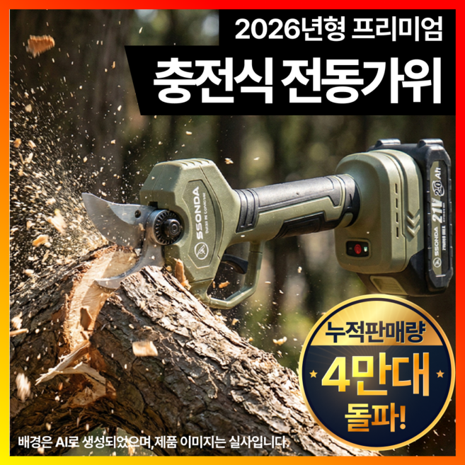 [전동가위 1등] 더쏜다 35mm 충전 전동 전지가위 무선 나무 가지치기 전정 가위, 1개
